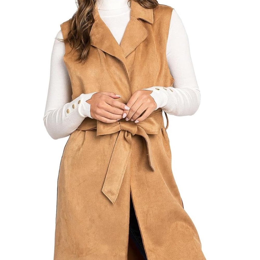 Tan Sleeveless Belted saux suede vest